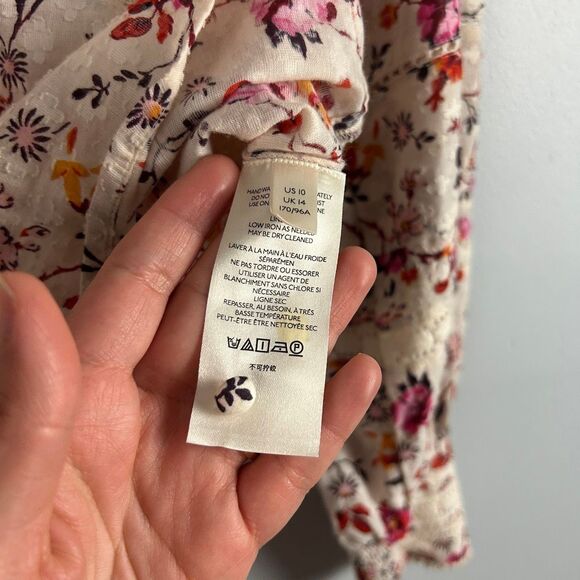 Anthropologie Boho Puff Sleeve Floral Lace Trim Blouse - Picture 5 of 6